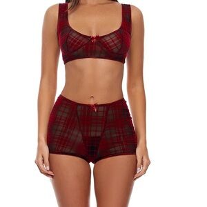 Women's Red Plaid Lingerie Set